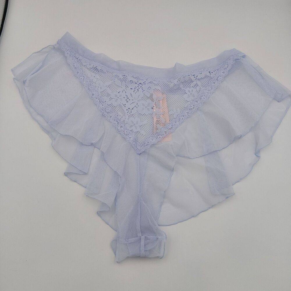 Victoria's Secret Medium Lace & Mesh Flutter Brazilian Panty Belle blue